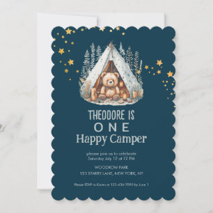 One Happy Camper Bear Birthday Invitation