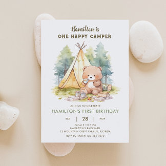One Happy Camper Bear Birthday Invitation 2