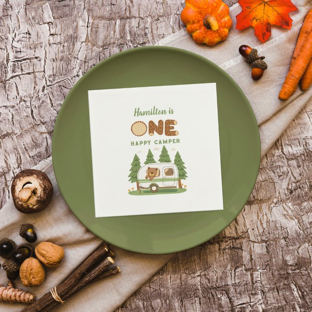 One Happy Camper Bear Birthday Napkin (Creator Uploaded)