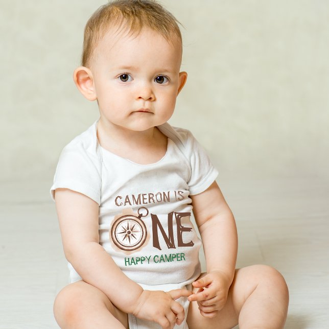 One Happy Camper Bear Watercolor 1st Birthday  Baby Bodysuit (Creator Uploaded)