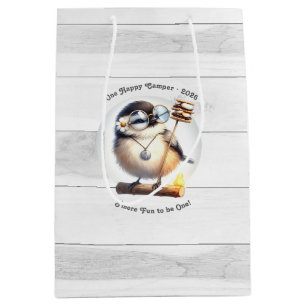 One Happy Camper Bird Rustic Camping Birthday Medium Gift Bag