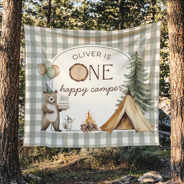 One Happy Camper Birthday Banner Backdrop  Tapestry (Creator Uploaded)