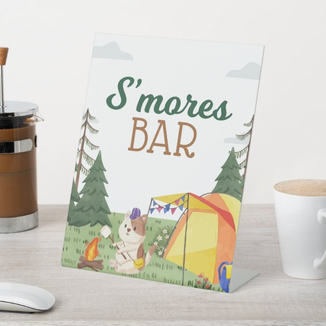 One Happy Camper Birthday Camping S'mores Bar Pedestal Sign (In SItu)