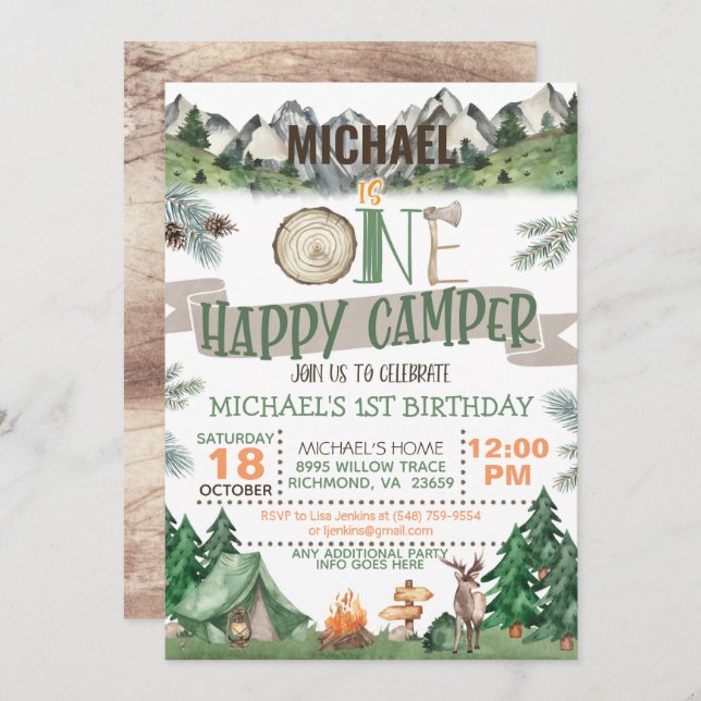 One Happy Camper Birthday Invitation (Front/Back)