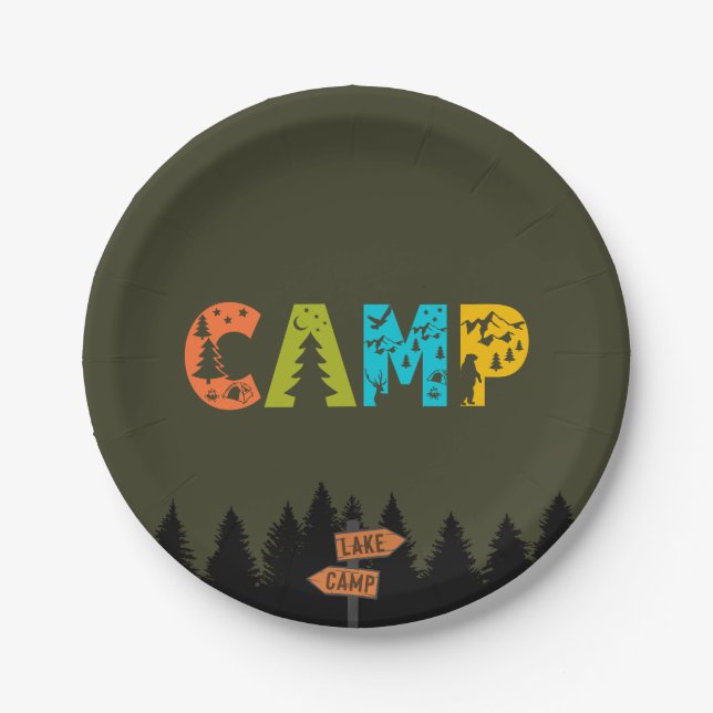 One Happy Camper Birthday Kids Photo  Paper Plate (Front)