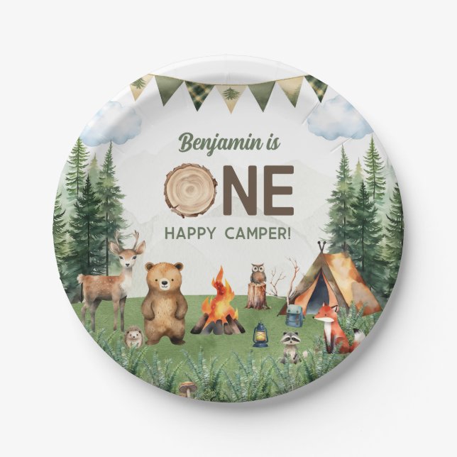 One Happy Camper Birthday Party Paper Plate (Front)