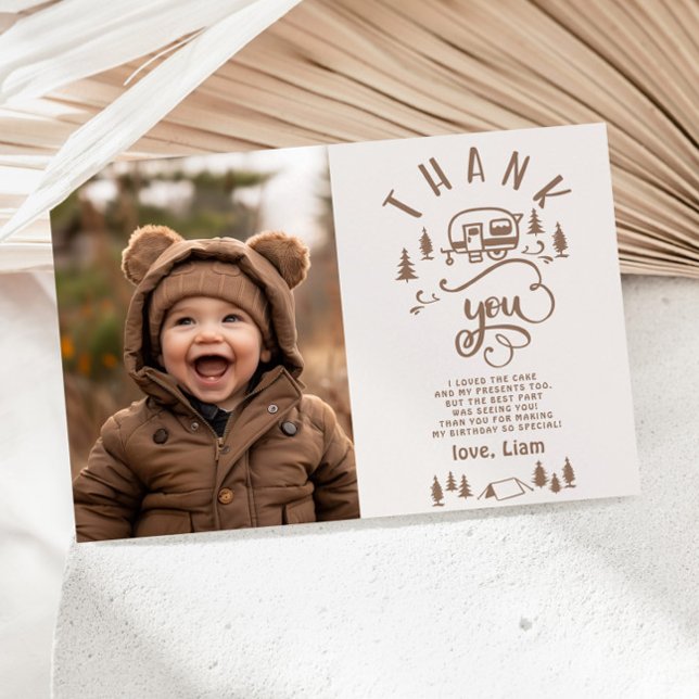 One Happy Camper Birthday photo thank you card (Creator Uploaded)