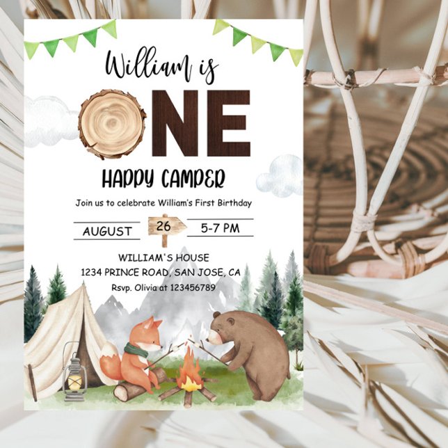 One Happy Camper Boy 1st Birthday Party Invitation (Creator Uploaded)