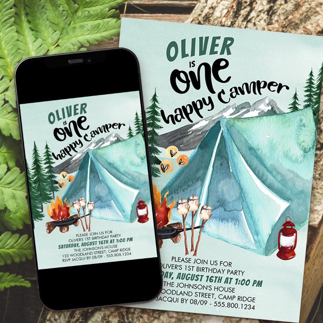 One Happy Camper Boys 1st Birthday Invitation (Creator Uploaded)