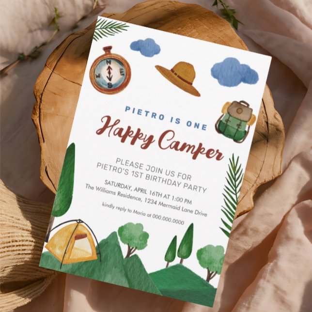 One Happy Camper Boys 1st Birthday Invitation (Creator Uploaded)