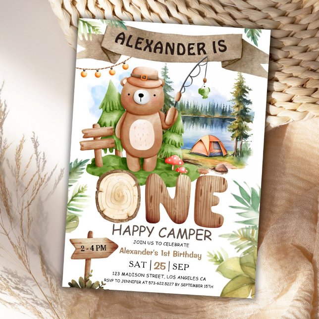 ONE Happy Camper Boys 1st Birthday Party Invitation (Creator Uploaded)