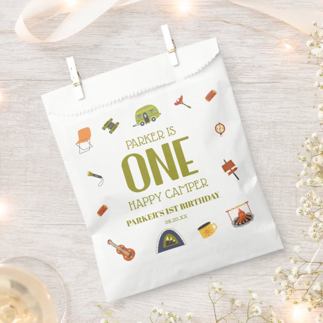 One Happy Camper Camping 1st First Birthday Party Favour Bags (Clipped)