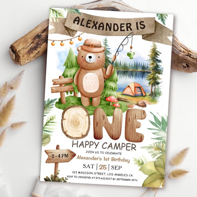 ONE Happy Camper! Camping Boys 1st Birthday Party Invitation (Creator Uploaded)