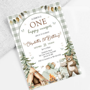 One Happy Camper Camping Woodland Birthday Invitation