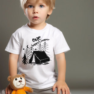 One Happy Camper Doodle Art First Birthday Baby T-Shirt