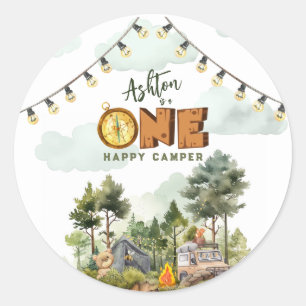 One Happy Camper First Birthday  Classic Round Sticker