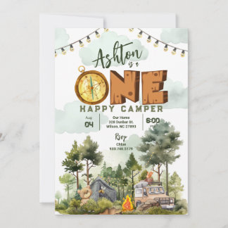 One Happy Camper First Birthday Invitation