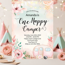 One Happy Camper First Birthday Invitation Camping
