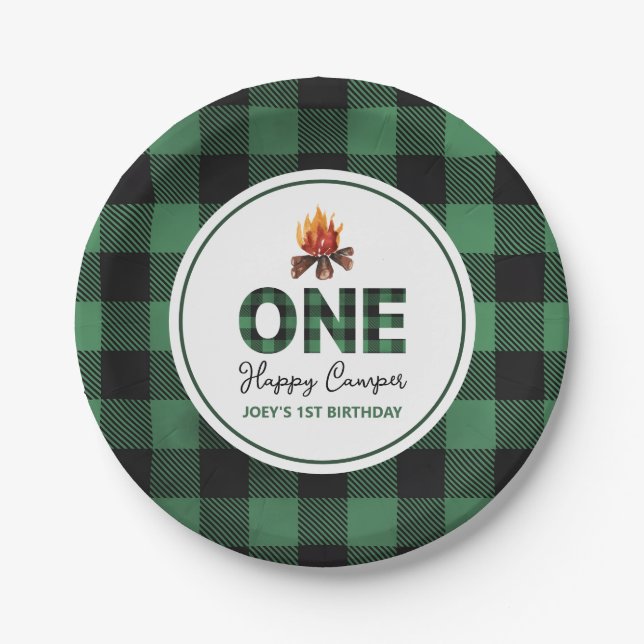 One Happy Camper First Birthday Paper Plate (Front)