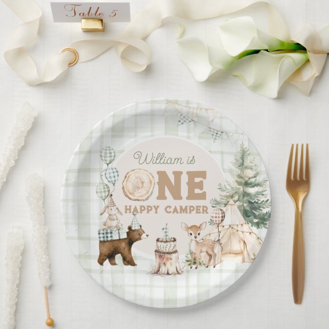 One Happy Camper First Birthday  Paper Plate (Wedding)