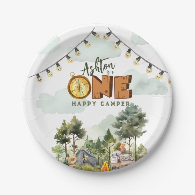 One Happy Camper First Birthday  Paper Plate (Front)
