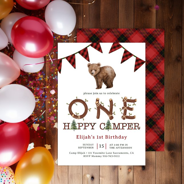 One Happy Camper Forest Boy’s 1st Birthday Party I Invitation (One Happy Camper Birthday Invite)