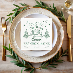 One happy camper green hand drawn birthday party napkin