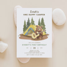 One Happy Camper Guitar Bear Birthday Invitation