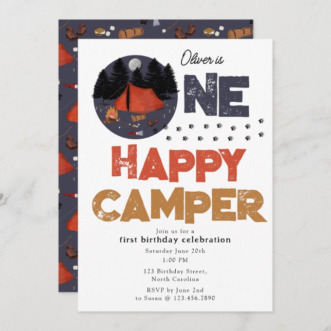 One Happy Camper Invite 1st Summer Birthday (Front/Back)