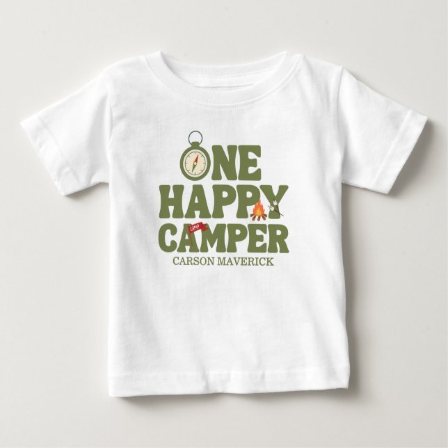 One Happy Camper Kids Birthday Baby T-Shirt (Front)