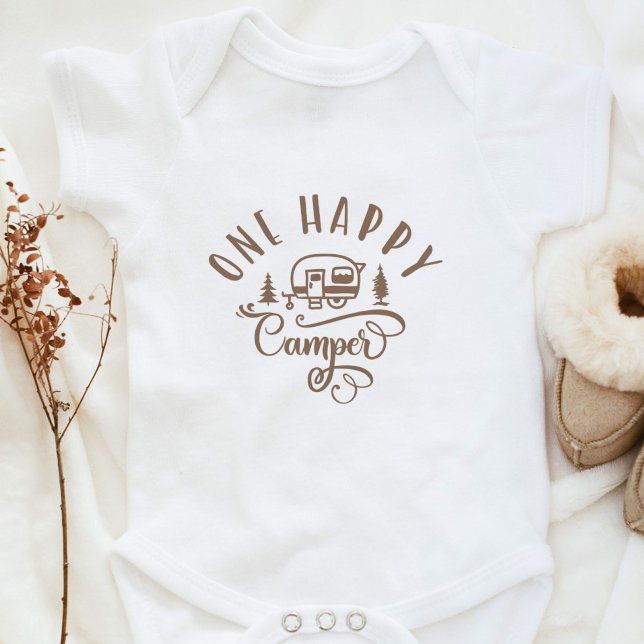 One happy camper Minimalist camping 1st birthday Baby Bodysuit (Creator Uploaded)