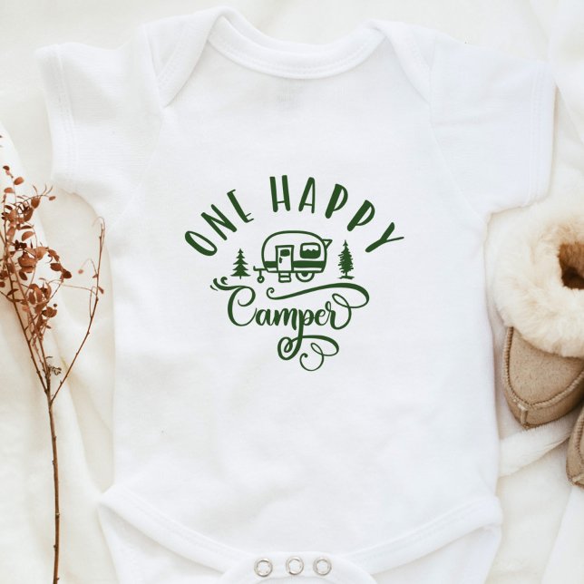 One happy camper Minimalist green 1st birthday Baby Bodysuit (Creator Uploaded)