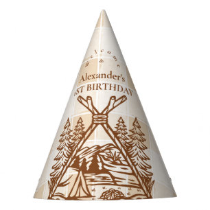 One Happy Camper Mountain Forest 1st Birthday  Party Hat