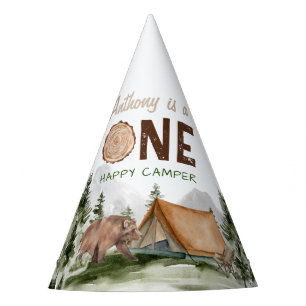One Happy Camper Mountain Forest Bear 1st Birthday Party Hat