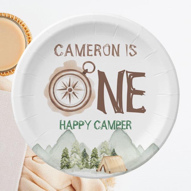 One Happy Camper Mountains 1st Birthday Party Paper Plate (Creator Uploaded)