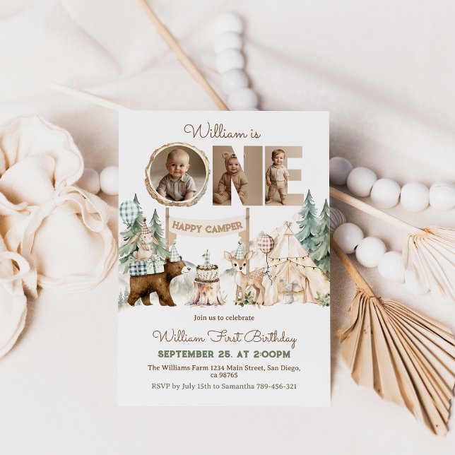 One Happy Camper Photo First Birthday Invitation (Creator Uploaded)