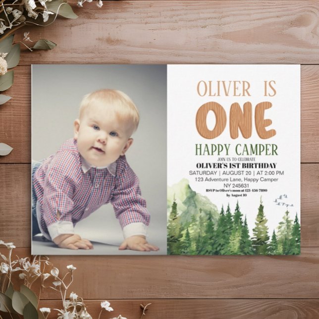 One Happy Camper Photo Forest Birthday Invitation (Creator Uploaded)