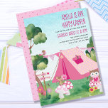 One Happy Camper Pink Tent Girl 1st Birthday Invitation<br><div class="desc">One Happy Camper birthday invitation for your little girl - perfect for her 1st birthday but all of the wording is editable if you wish to customise for a different occasion. This sweet kids design has a pink tent with bunting, whimsical toadstools and flowers and cute animal friends (a mouse,...</div>