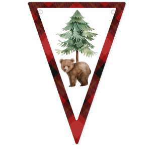 One Happy Camper Red Buffalo Plaid 1st Birthday Bunting