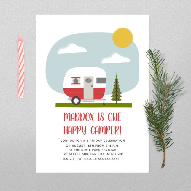 One Happy Camper Red Trailer Birthday Invitation (Creator Uploaded)