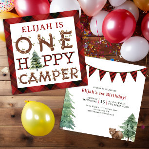 One Happy Camper Rustic 1st Birthday Party Invitat Invitation