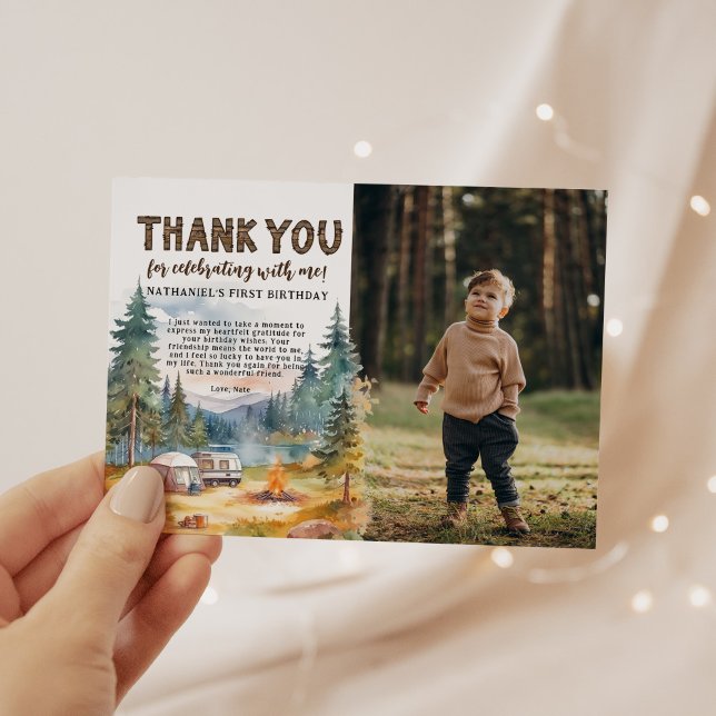 One Happy Camper Rustic 1st Birthday Thank You Card (Creator Uploaded)