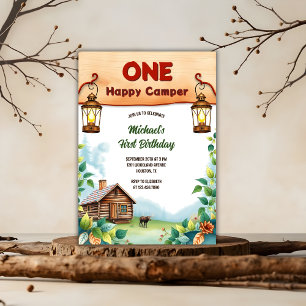 One Happy Camper Rustic Woodland 1st Birthday Invitation
