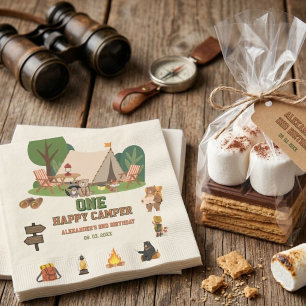 One Happy Camper safari Woodland 1st birthday Napkin