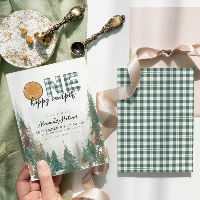 One Happy Camper Sage Green 1st Birthday Invitation (Creator Uploaded)
