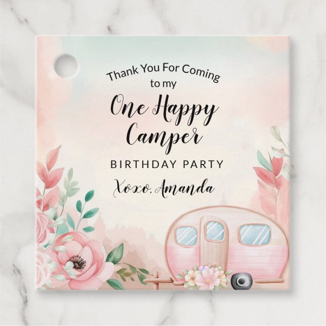 One Happy Camper Square Favour Tags (Front)