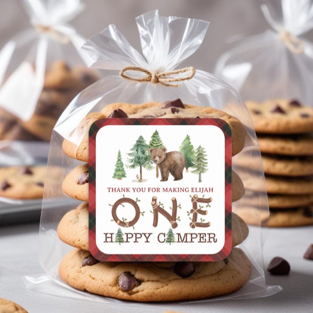 One Happy Camper Thank You Square Sticker (Party Favor Stickers)