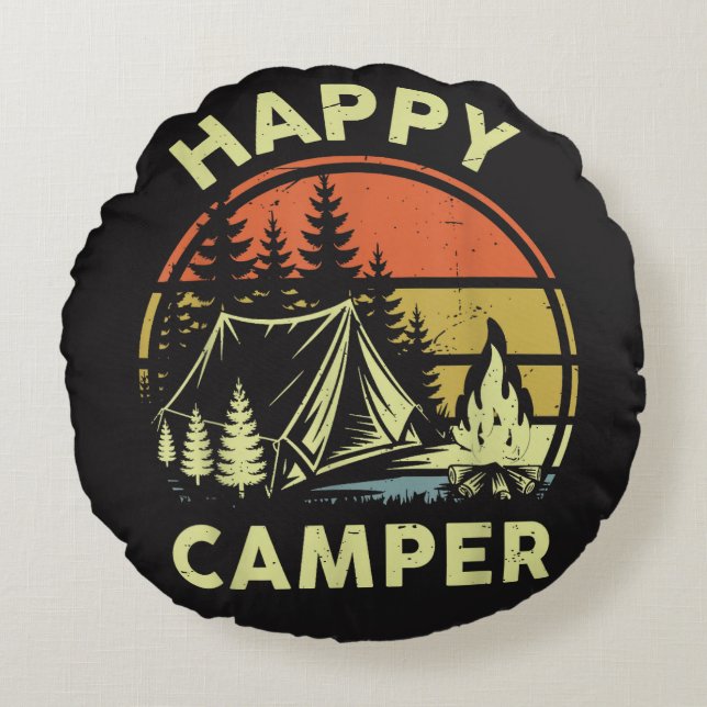 One Happy Camper Toddler Boy Funny Camping Round Cushion (Front)