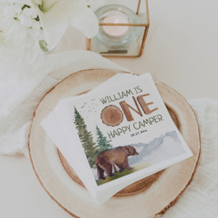 One Happy Camper Watercolor Birthday   Napkin