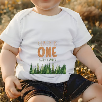 One Happy Camper Wood Boys 1st Birthday Baby T-Shirt